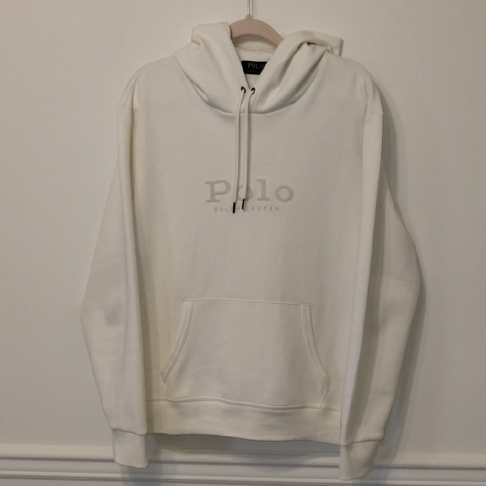 Ralph Lauren POLO fuzzy Embroidered Hoodie Cream&Beige SUPER SOFT Sz.L